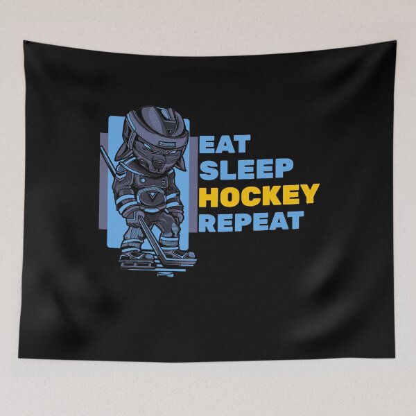 Item preview, Eat sleep hockey repeat funny dog hockey design designed and sold by AllLeftSides42.
