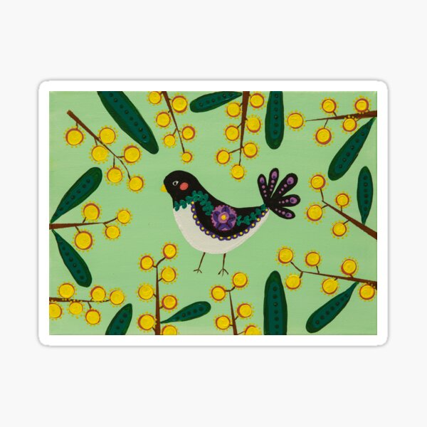Item preview, Australian willie wagtail and wattle- hand painted designed and sold by waterlily-joy.