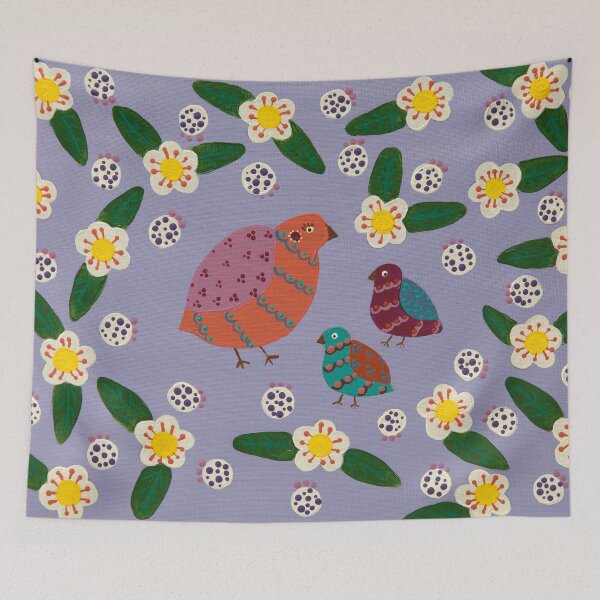 Item preview, Australian quails with midyim berries and flowers- hand painted designed and sold by waterlily-joy.