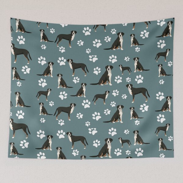 Item preview, Greater Swiss Mountain Dog Paw Print Pattern on Gray Background designed and sold by tncgifts.
