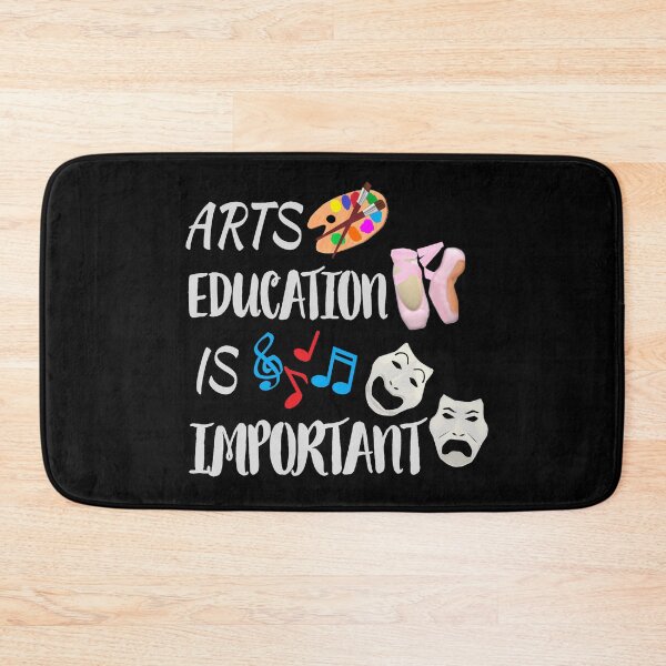 Item preview, Arts Education Is Important Silver Gray Drama Masks with Artist Paint Palette, Ballet Shoes and Music Notes (Black Background) designed and sold by ArtByLM.