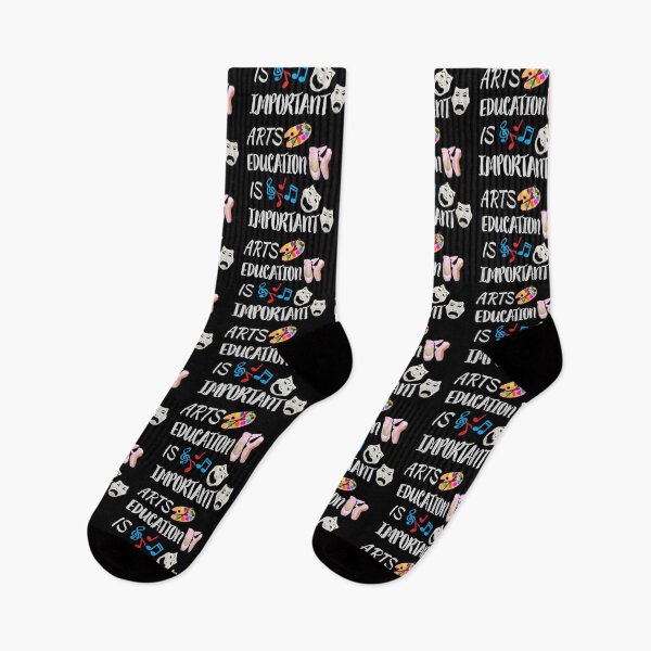 Item preview, Arts Education Is Important Silver Gray Drama Masks with Artist Paint Palette, Ballet Shoes and Music Notes (Black Background) designed and sold by ArtByLM.