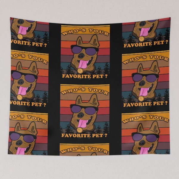 Item preview, funny dog saying Who's your favorite pet distressed sunset retro dog face design designed and sold by SamRVstore.