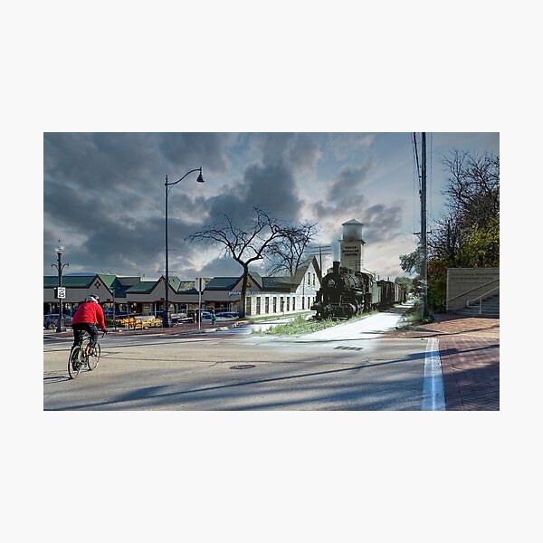Mashup Batavia, IL - Northbound Train on Water Street Photographic Print