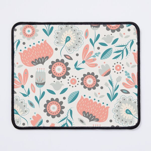 Item preview, Folk art Florals in Gray + Coral Pink designed and sold by latheandquill.