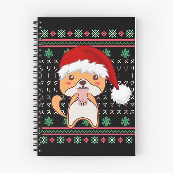 Artikelvorschau, Kawaii Shiba Inu Drinking Strawberry Bubble Tea in Santa Hat Japanischer Meri Kurisumasu Christmas Boba Ugly Christmas Sweater Pattern entworfen und verkauft von OnyxTurtle.