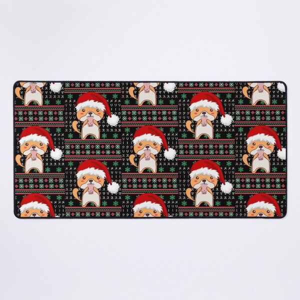 Item preview, Kawaii Shiba Inu bebiendo té de burbujas de fresa con gorro de Papá Noel japonés Meri Kurisumasu Christmas Boba Ugly Christmas Sweater Pattern designed and sold by OnyxTurtle.