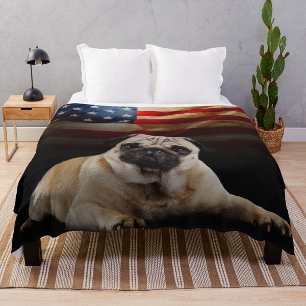 Item preview, Cute Black Pug Dog Throw Blanket designed and sold by BAYIDESIGNER.