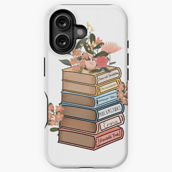 Vista previa del artículo con la obra «Pila de libros con motivos florales de Jane Austen», diseñado y vendido por GigiPrints.