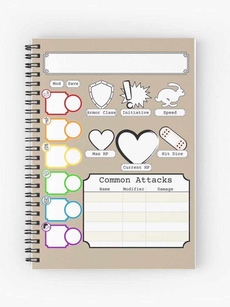 Simple Dnd 5e Character Sheet Spiral Notebook For Sale By Bobsyourbadger Redbubble