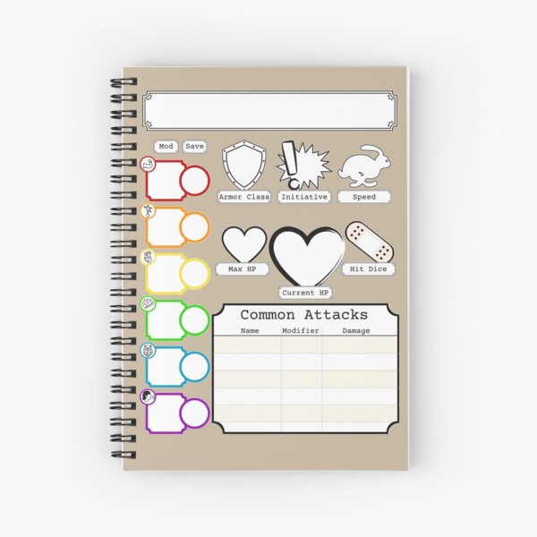 Simple Dnd 5e Character Sheet Spiral Notebook For Sale By Bobsyourbadger Redbubble