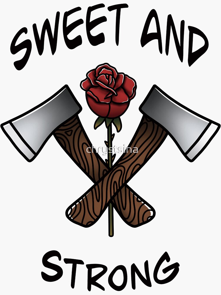 "rose and axes in neotraditional tattoo style" Sticker by chrystsina