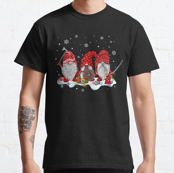 Norse Mythology Red Gnome Hat With Beard Viking Weapons Gnomes Christmas Classic T-Shirt