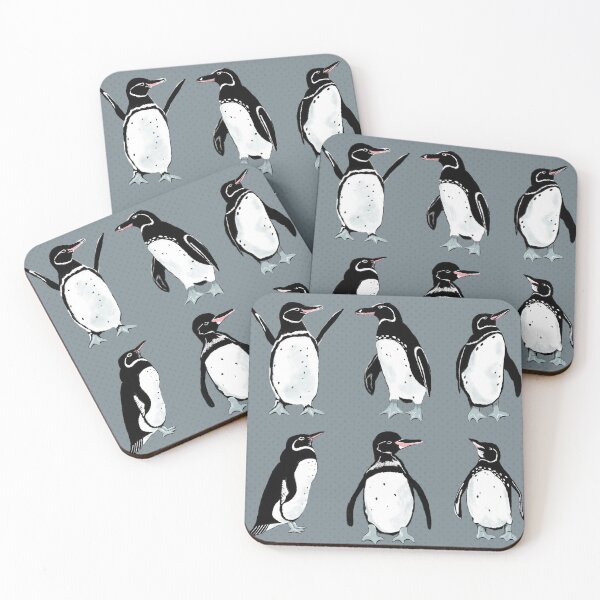 Item preview, Galapagos penguin pattern on gray-blue designed and sold by colorofmagic.
