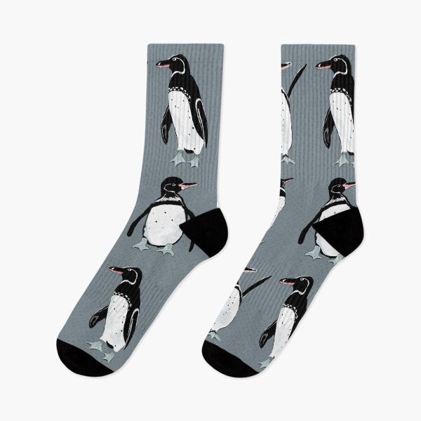 Item preview, Galapagos penguin pattern on gray-blue designed and sold by colorofmagic.