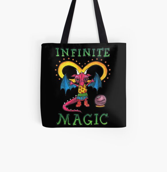Infinite Magic - Whimsical Cute Dragon Illustration All Over Print Tote Bag