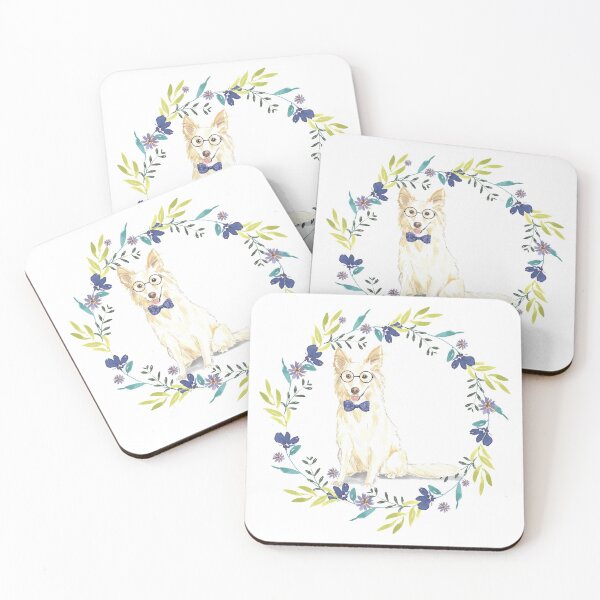 Item preview, White Collie in Floral Wreath  designed and sold by beastieboutique.