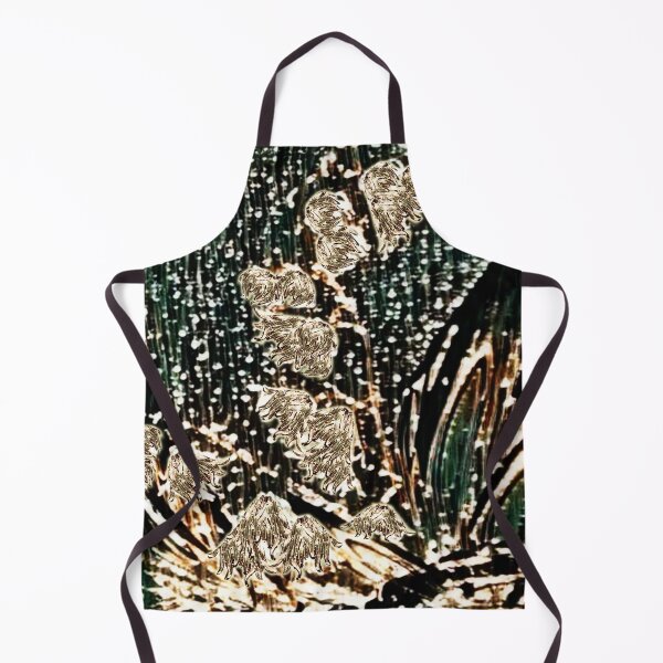 Item preview, lily of the valley, rain, gold, greenery, leaves, flowers, abstract art, designed and sold by Maria Mihailova.