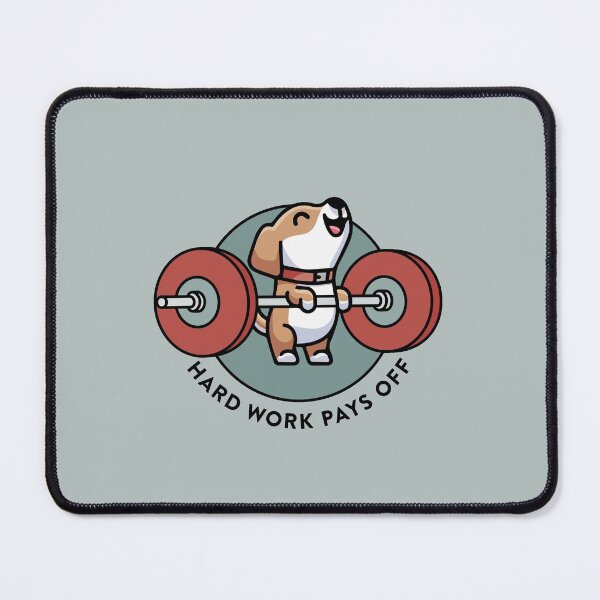 Item preview, crossfit statement print "Hard work pays off" with cute beagle dog bear and barbell designed and sold by TrueType.