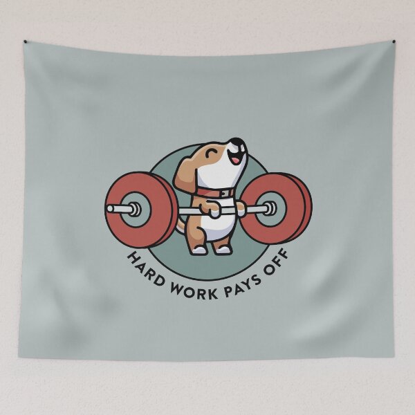 Item preview, crossfit statement print "Hard work pays off" with cute beagle dog bear and barbell designed and sold by TrueType.