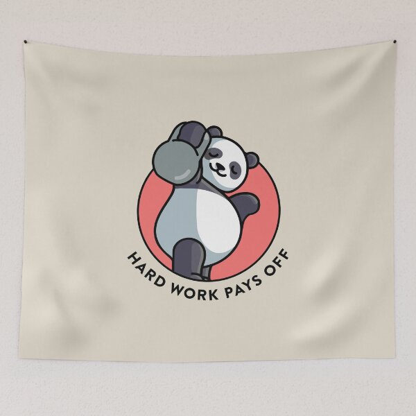 Item preview, crossfit statement print "Hard work pays off" with cute panda bear and kettlebell designed and sold by TrueType.