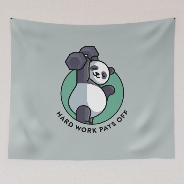 Item preview, crossfit statement print "Hard work pays off" with cute panda bear and dumbbell designed and sold by TrueType.
