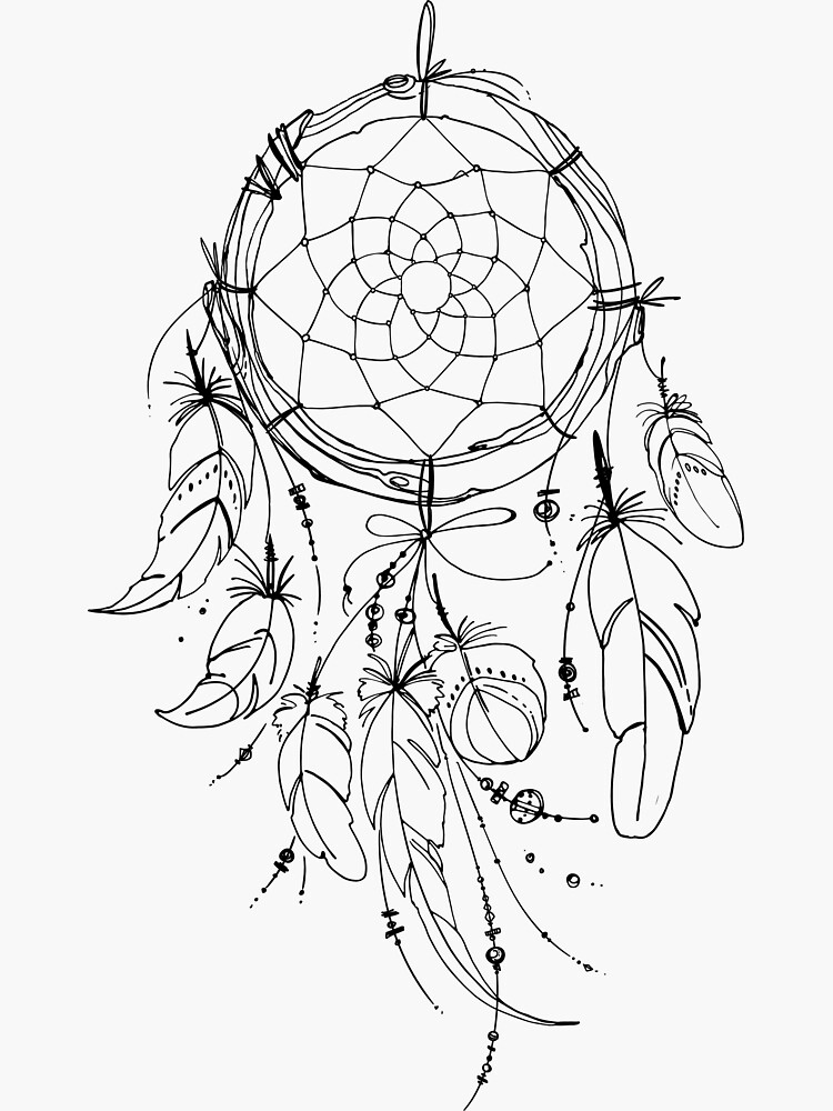 Dreamcatcher Indian Ethnic Feather Ornament. Vector Flat Line