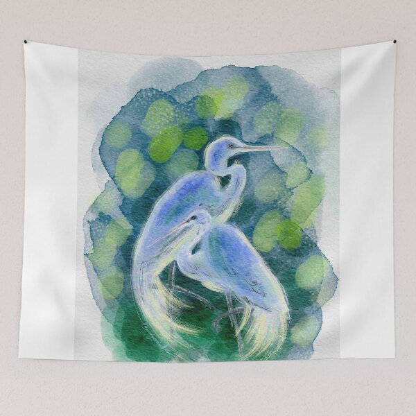 Item preview, White egrets in greens designed and sold by orangerinka.