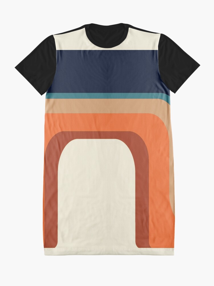Alternate view of Mid-Century Modern Meets 1970s Orange and Blue Rainbow Graphic T-Shirt Dress