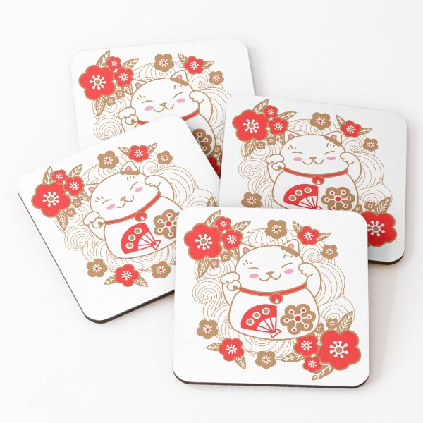 Item preview, Cute seamless pattern with lucky symbols maneki neko cats and sakura flowers. designed and sold by Drozdova.