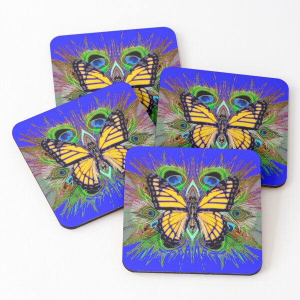 Item preview,   YELLOW MONARCH BLUE PEACOCK FEATHERS  ART designed and sold by sharlesart.