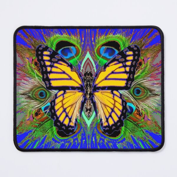 Item preview, YELLOW MONARCH BLUE PEACOCK FEATHERS ART designed and sold by sharlesart.