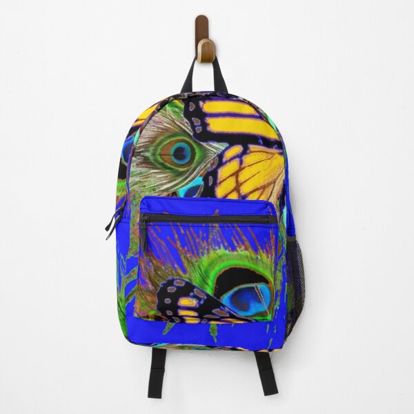 Item preview, YELLOW MONARCH BLUE PEACOCK FEATHERS ART designed and sold by sharlesart.