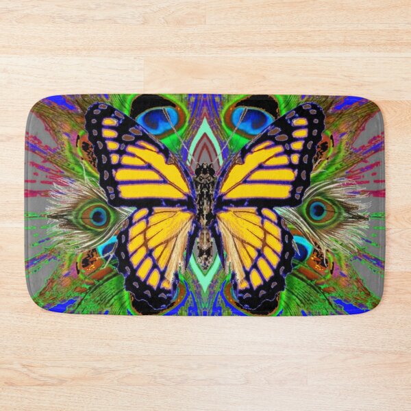Item preview,   YELLOW MONARCH BLUE PEACOCK FEATHERS  ART designed and sold by sharlesart.