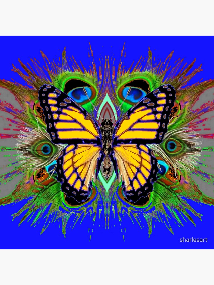 Yellow Monarch Blue Peacock Feathers Art Sticker For Sale By Sharlesart Redbubble 6057