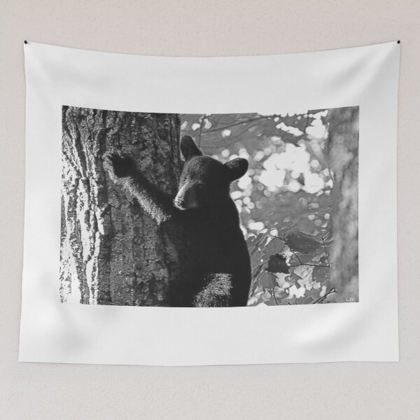 Item preview, Baby Bear Climbing A Tree Black And White designed and sold by LisaWootenPhoto.