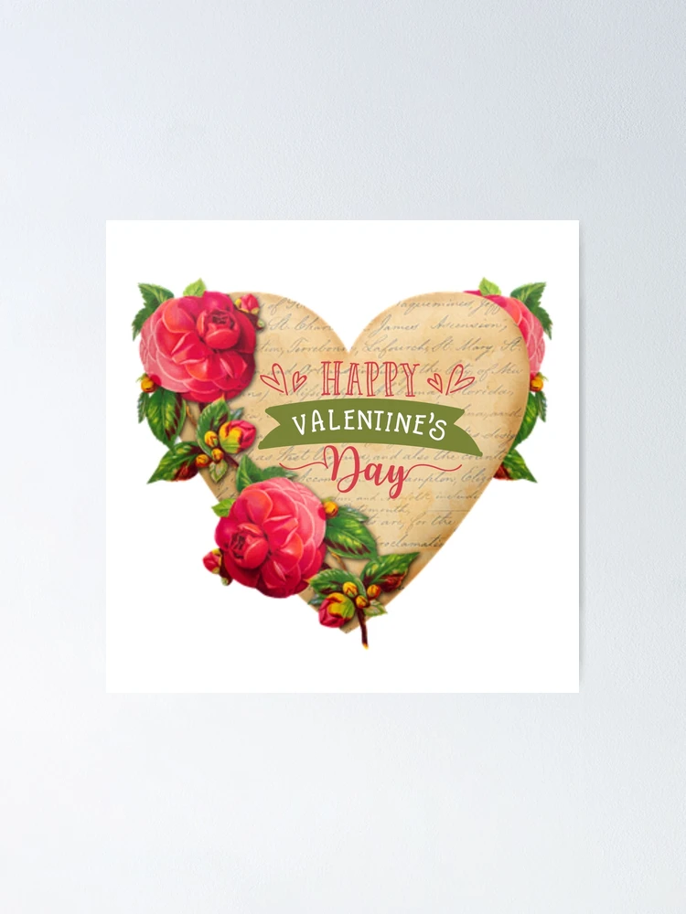 Retro valentine card or postcard with red heart and roses