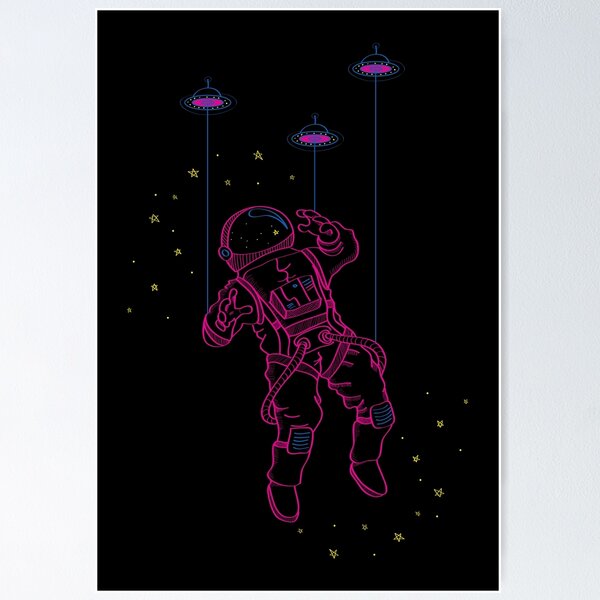 Item preview, Astronaut alien abduction | Surreal space pink on black designed and sold by moo[e]d art.