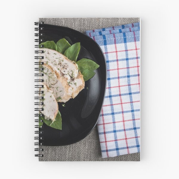 Item preview, Black plate and baked slices of chicken meat  designed and sold by vladromensky.
