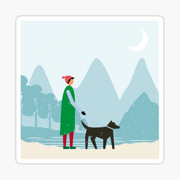 Dog Walk in the Snow Sticker