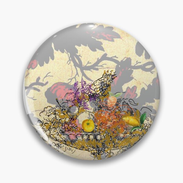 Item preview, Vintage Citrus Bowl on Colorful Vintage Floral Wallpaper, for fruit, floral and vintage aesthetic art lovers & still life art fans. designed and sold by haRexia.