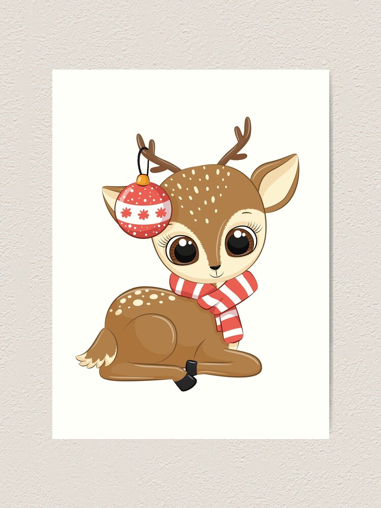 Cute,adorable,kawaii christmas reindeer with bauble