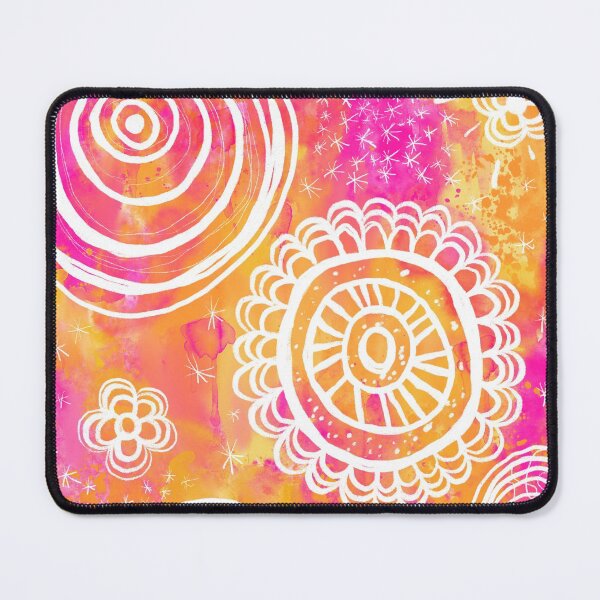 Item preview, Colorful doodles on hot pink and orange watercolor designed and sold by thephoenixsoul.