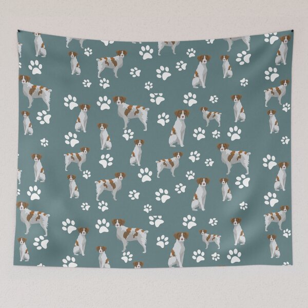Item preview, Brittany Spaniel Dog Paw Print Pattern on Gray Background designed and sold by tncgifts.