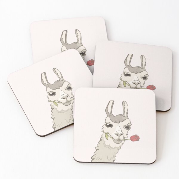 Item preview, Peruvian llama waving: Hello gorgeous, with a seductive look holding a red rose in her mouth. designed and sold by LuchaNima.