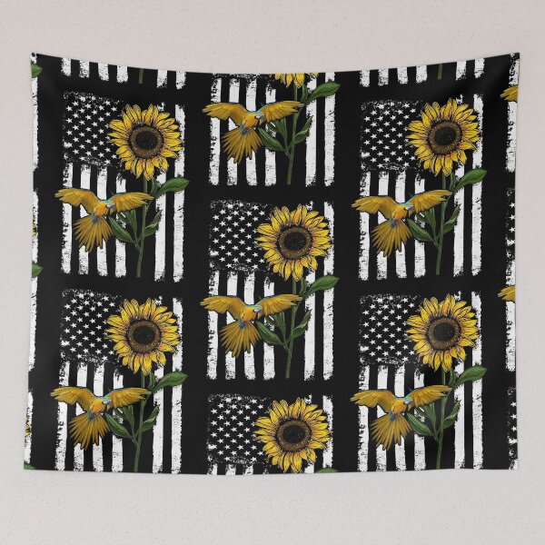 Item preview, Parrot Sunflower Black White American Flag  designed and sold by WillaldShop.