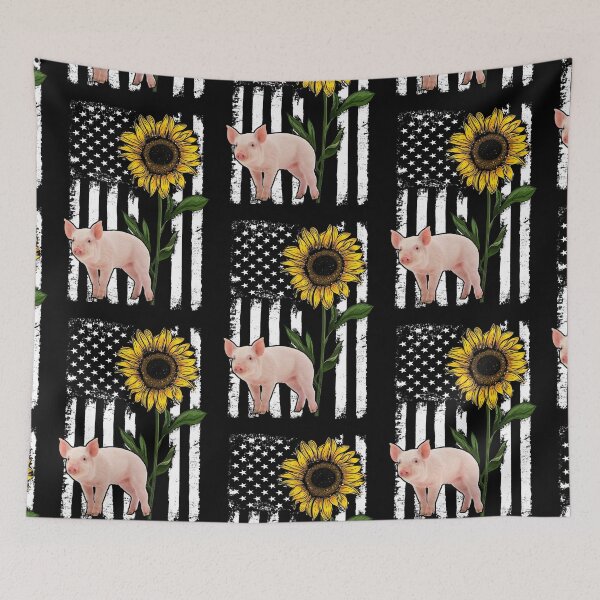 Item preview, Pig Sunflower Black White American Flag  designed and sold by WillaldShop.