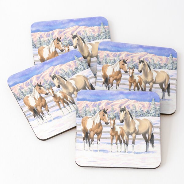 Item preview, Buckskin Pinto Dun Paint Quarter Horses In Snow designed and sold by csforest.