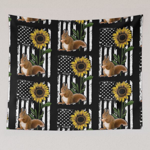 Item preview, Squirrel Sunflower Black White American Flag  designed and sold by WillaldShop.