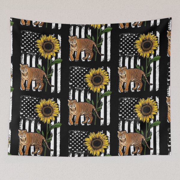 Item preview, Tiger Sunflower Black White American Flag  designed and sold by WillaldShop.
